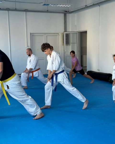 Antrenament de poziții și deplasări, grupă de Kyokushin – Zanshin Dojo Brașov
